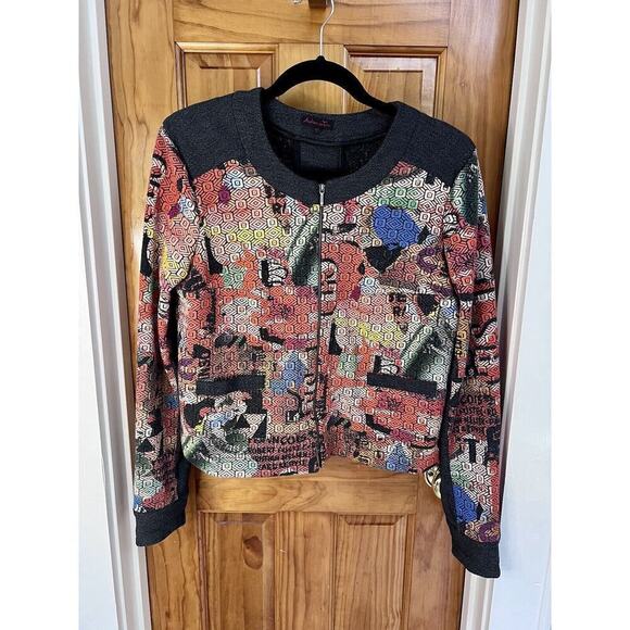 Aventures des toiles Jackets & Blazers - Aventures Toiles Y2k Art to Wear 90s Rainbow Cropped Zip Jacket Size 42 US Sm